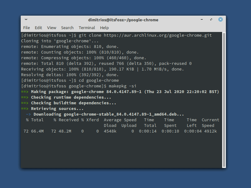 使用来自AUR的git在Arch上安装Google Chrome